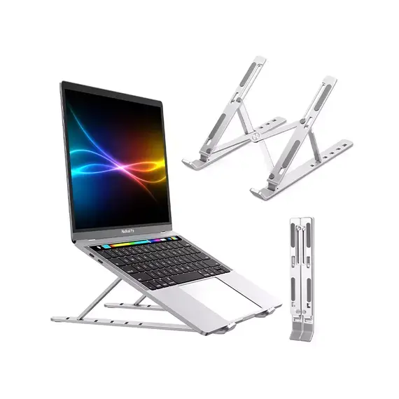 Generic AZ-7 Laptop Stand – Aluminum Alloy, Foldable, 6 Adjustable Height Levels, Portable Notebook Holder