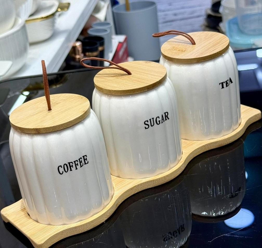 Sugar pot Canister Ceramic 3pcs