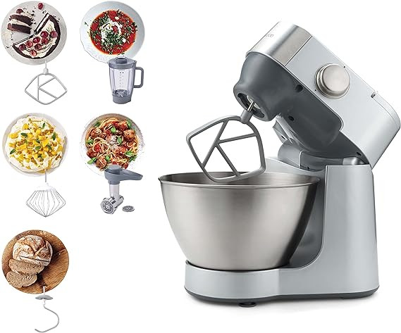 KENWOOD Stand Mixer Kitchen Machine PROSPERO 900W with 4.3L Stainless Steel Bowl, K-Beater, Whisk, Dough Hook, Blender, Meat Grinder KM281SI Silver