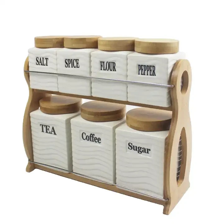 7pcs Porcelain Square Spice Jar