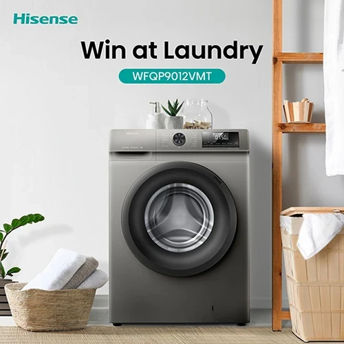 Hisense Washing Machine 9kg Automatic, Front Load Steam Care And Jet Wash, Silver