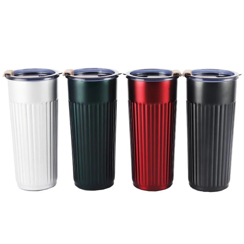 500ml Stripe Shape Double Wall Stainless Steel Vacuum Cup Thermal Travel Coffee Mug Insulated Beer Coffee Tumbler With lid