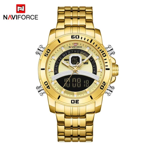 NAVIFORCE Stainless Steel Dual Time Wrist Watch For Men | NF9181 | Golden