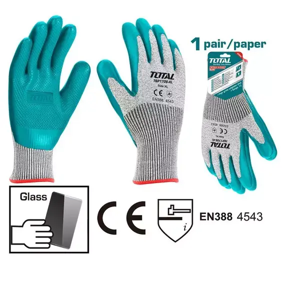 Total TSP1706-XL Cut Resistant Gloves – Latex Coated Palm, Durable Safety Work Gloves, XL Size