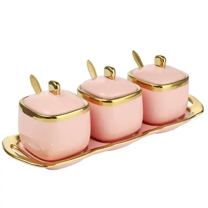 Ceramic Spice Jars with Lid 3pcs