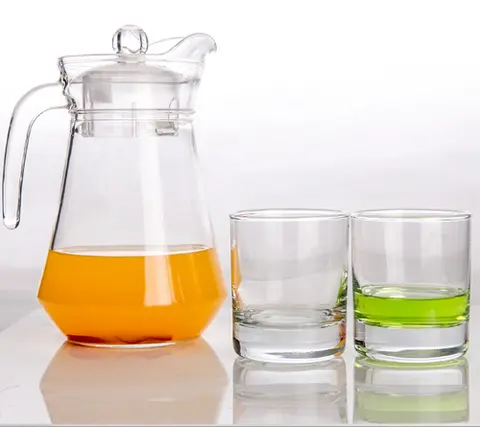 High quality 1L Glass jug & 6 glasses with plastic lid