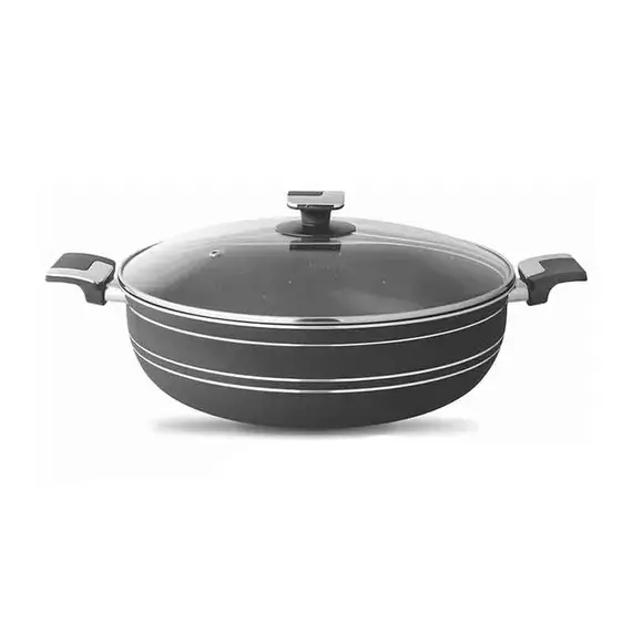 Nadstar8 Majestic Wok 34CM W3 – Non-Stick Marble Coating Frying Pan with Glass Lid | Heat Resistant Bakelite Handle Cookware