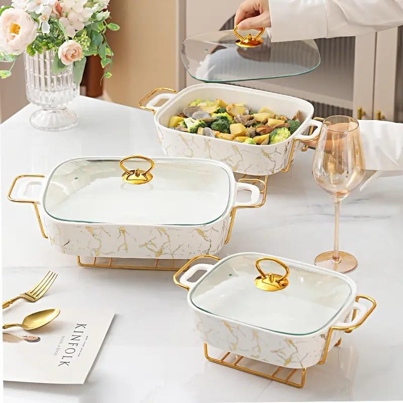 3 Piece Ceramic Square  Food Warmers Serving Bowls Set | 3.5 Liters, 2.5 Liters, 1.8 Liters
