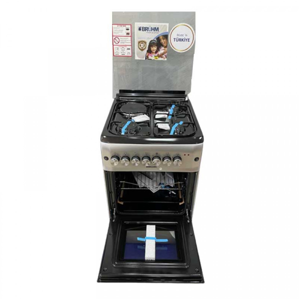 Bruhm Free Standing Cooker 50x55, 3 Gas Burners, 1 Hot Plate with Electric Oven & Grill BGC-5531TB / TS
