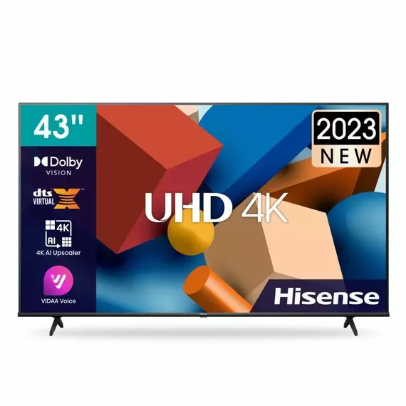 Hisense 43″ LED TV Smart UHD 4K, AirSlim Frameless, Dolby Vision, DTS Virtual X, AI 4k Upscaler, Vidaa Voice, Airplay 2, Dual Band Wifi 43A6K